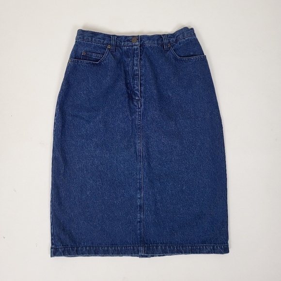 90’s Denim Midi Skirt knee length jean vintage front zipper slit pencil - Picture 5 of 8